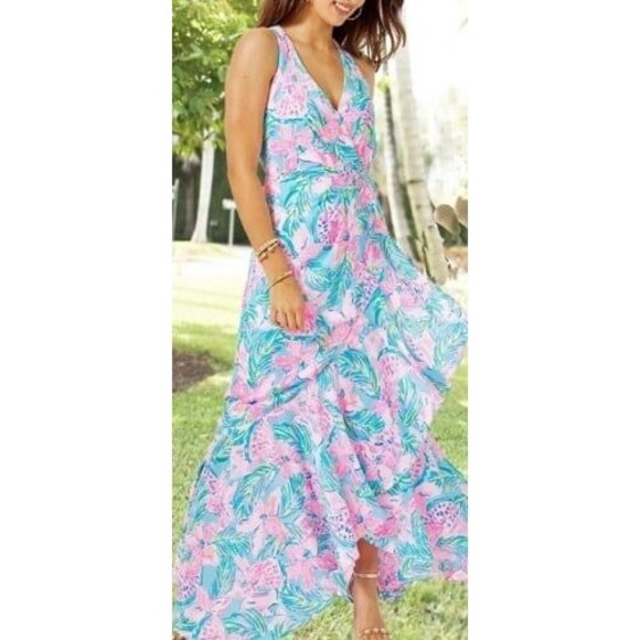 Lilly Pulitzer Taylee Blue Ibiza Gimme The Juice Flounce High Low Maxi Dress 4 - Picture 2 of 11